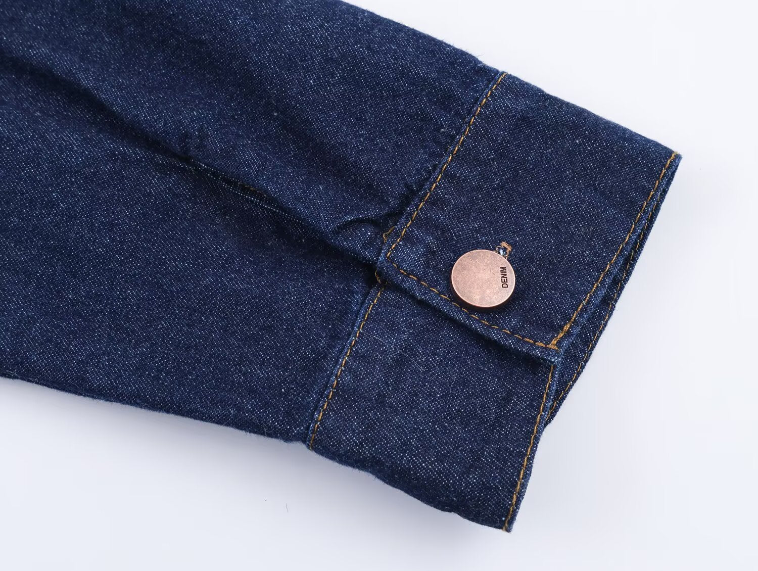 Dark Blue Denim Blouse Polo Collar