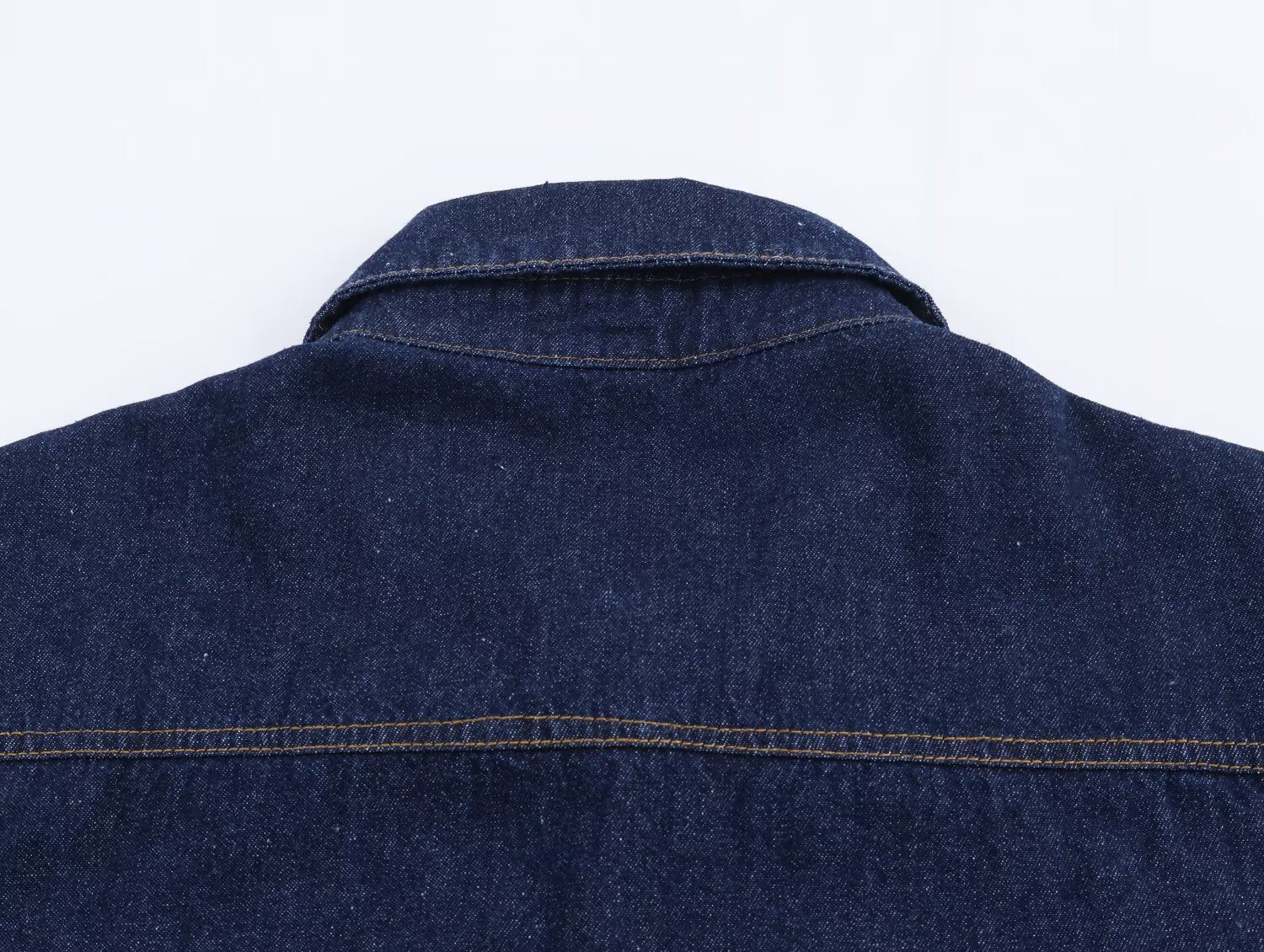 Dark Blue Denim Blouse Polo Collar