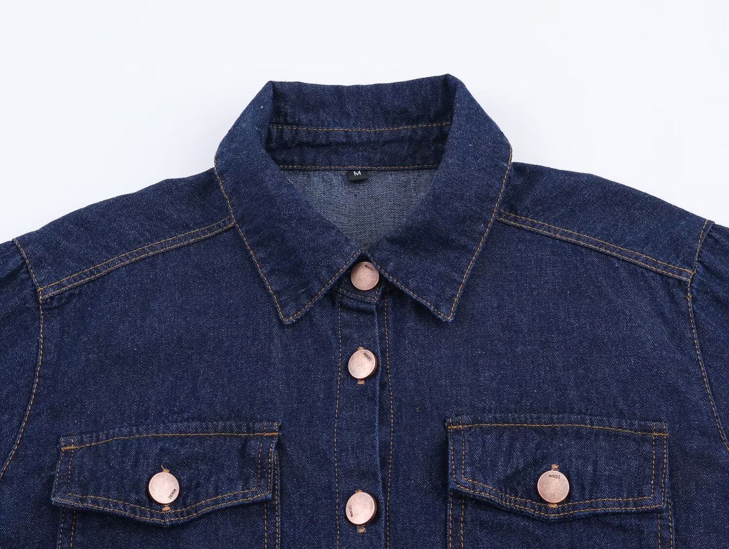 Dark Blue Denim Blouse Polo Collar