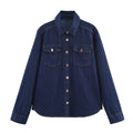 Dark Blue Denim Blouse Polo Collar