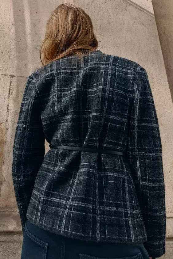 Plaid Knitted Jacket for Women