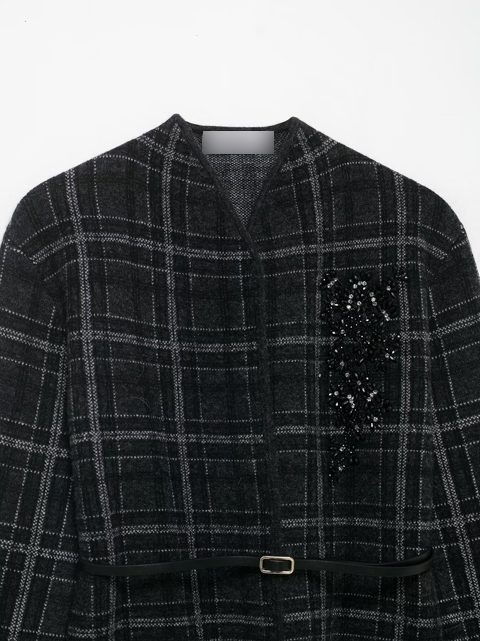 Plaid Knitted Jacket for Women