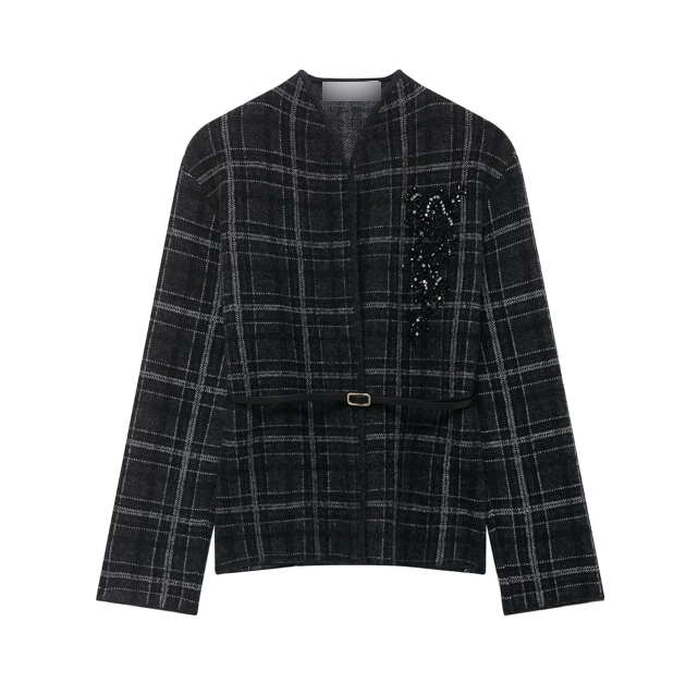 Plaid Knitted Jacket for Women