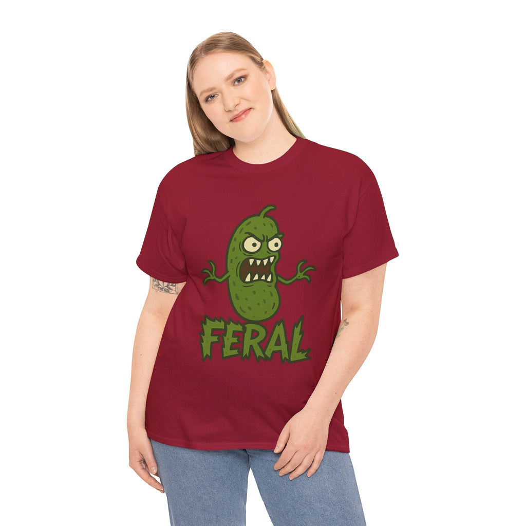 Feral Pickle Cartoon Tee – Trashcore Angry Pickle Shirt – Gildan 5000 Unisex Heavy Cotton