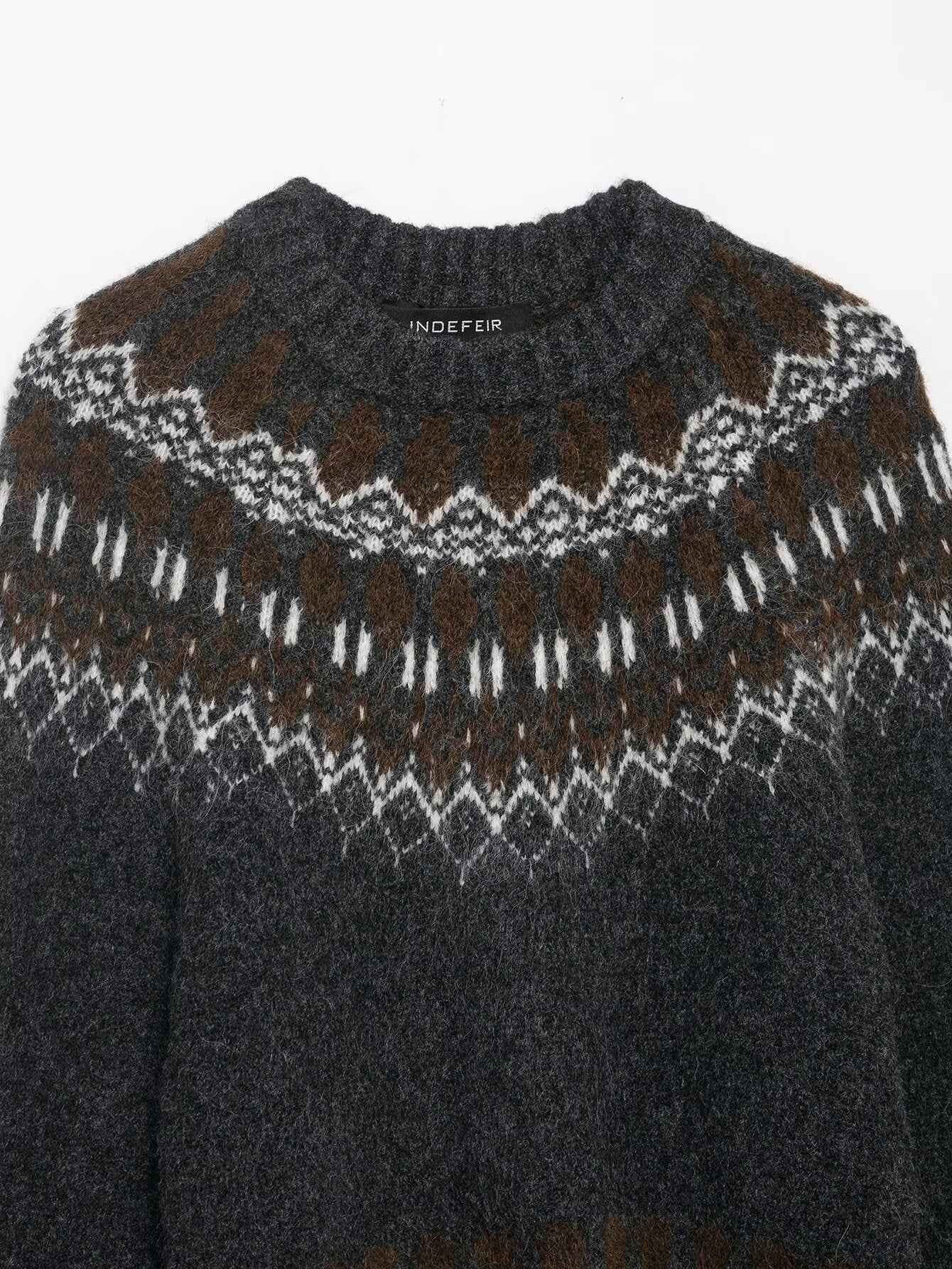 Lazy Retro Long Sleeve Jacquard Knitwear Sweater