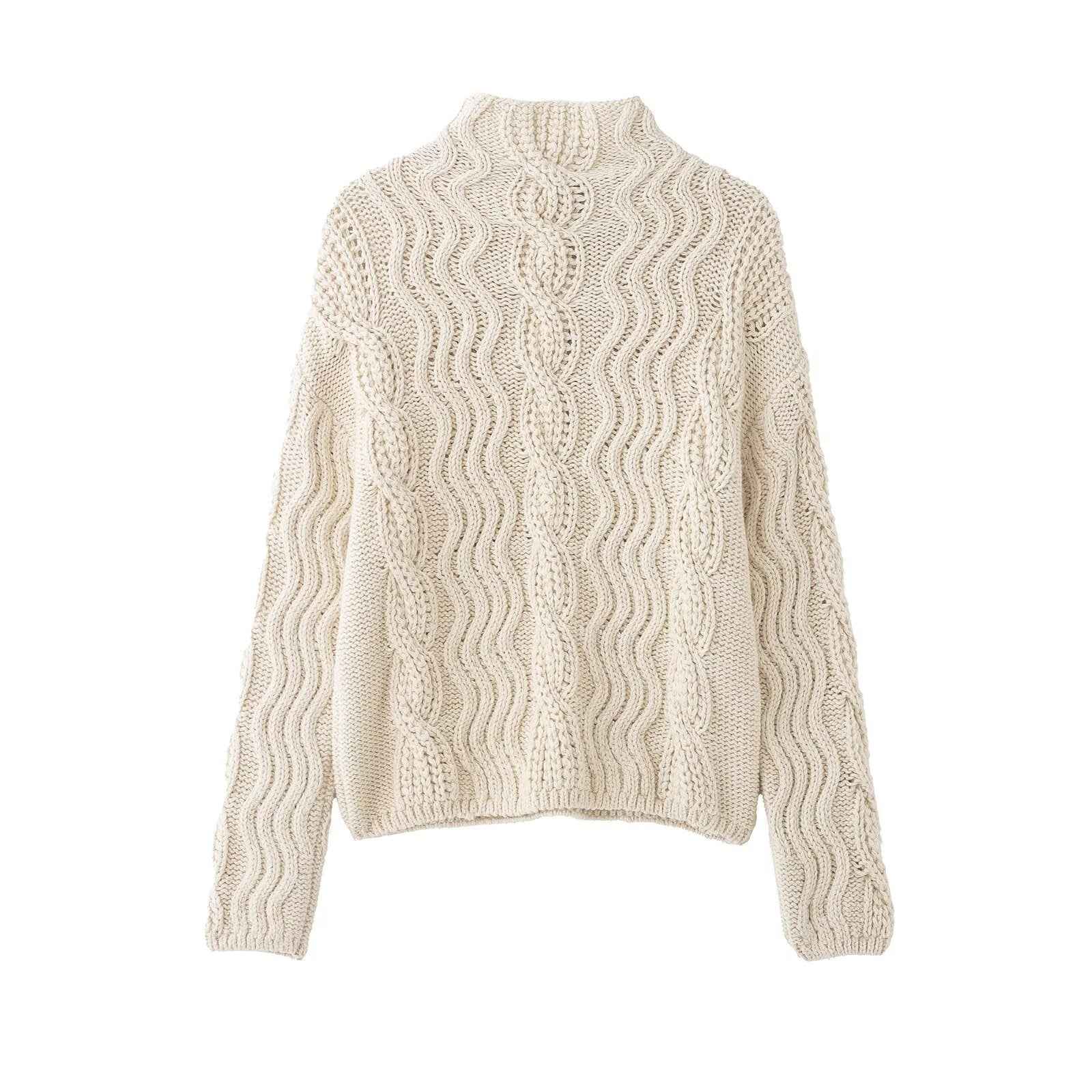All Match Beige Twisted Turtleneck Sweater