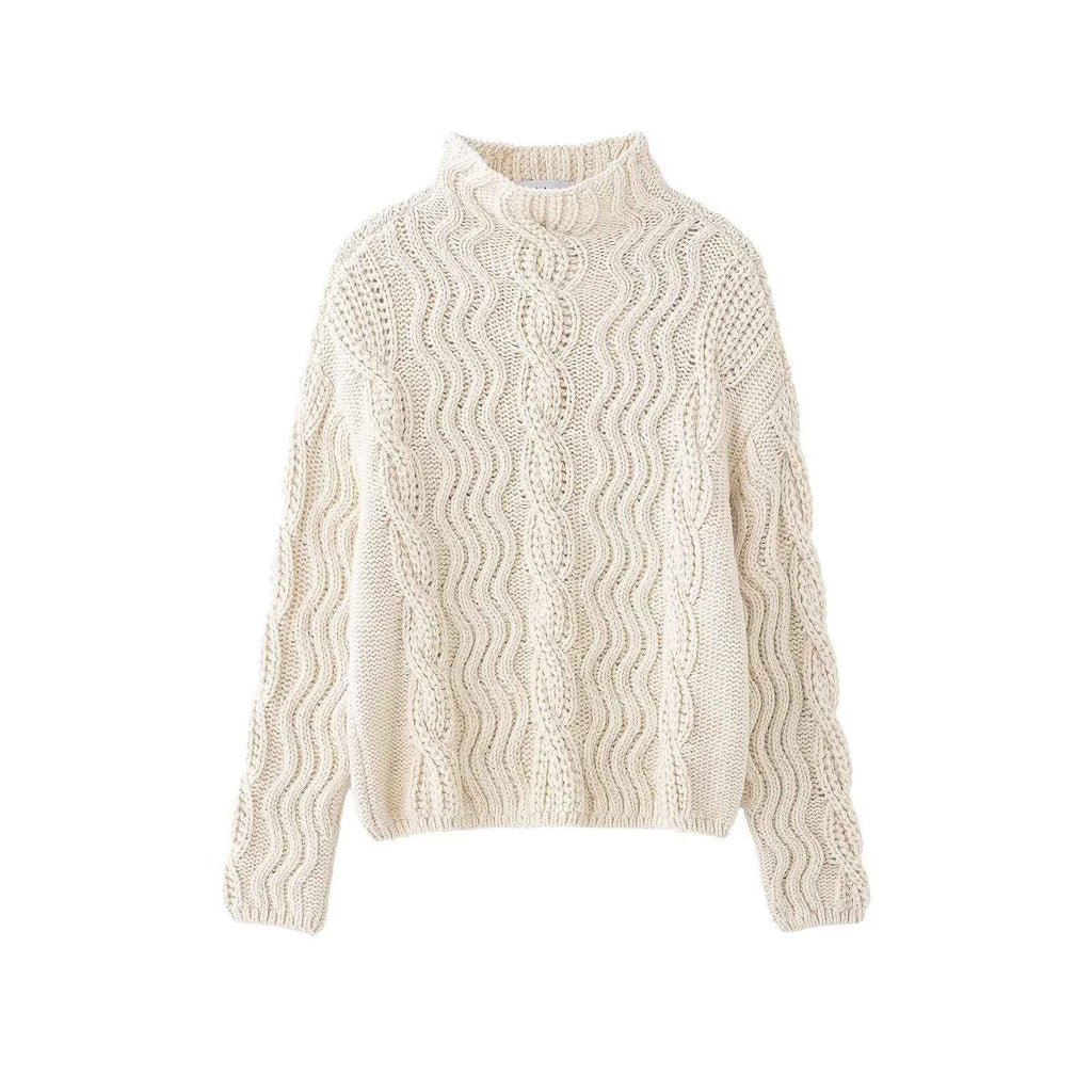All Match Beige Twisted Turtleneck Sweater