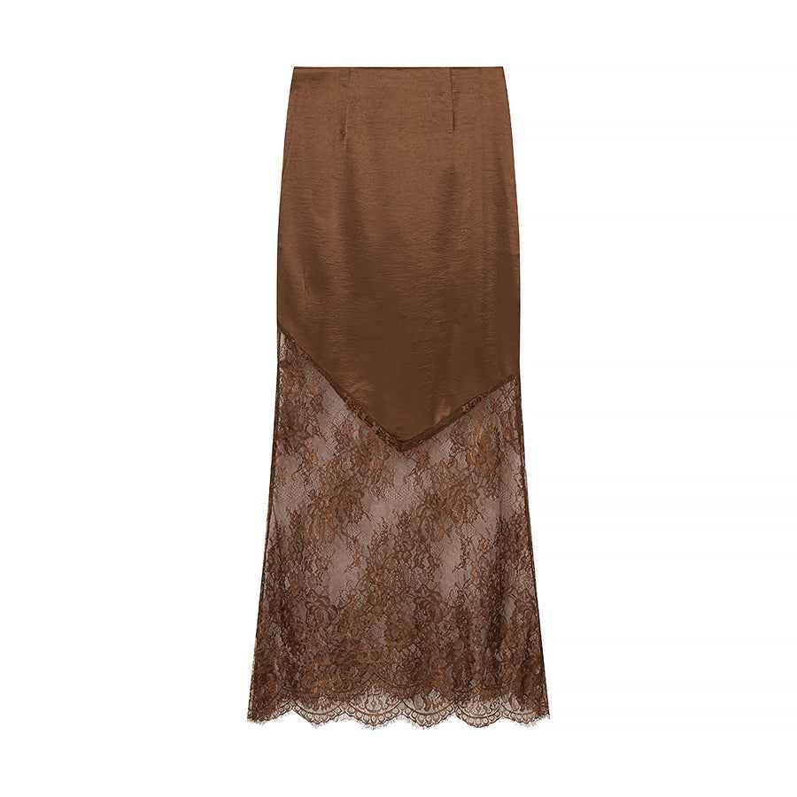 Lace Stitching Midi Skirt