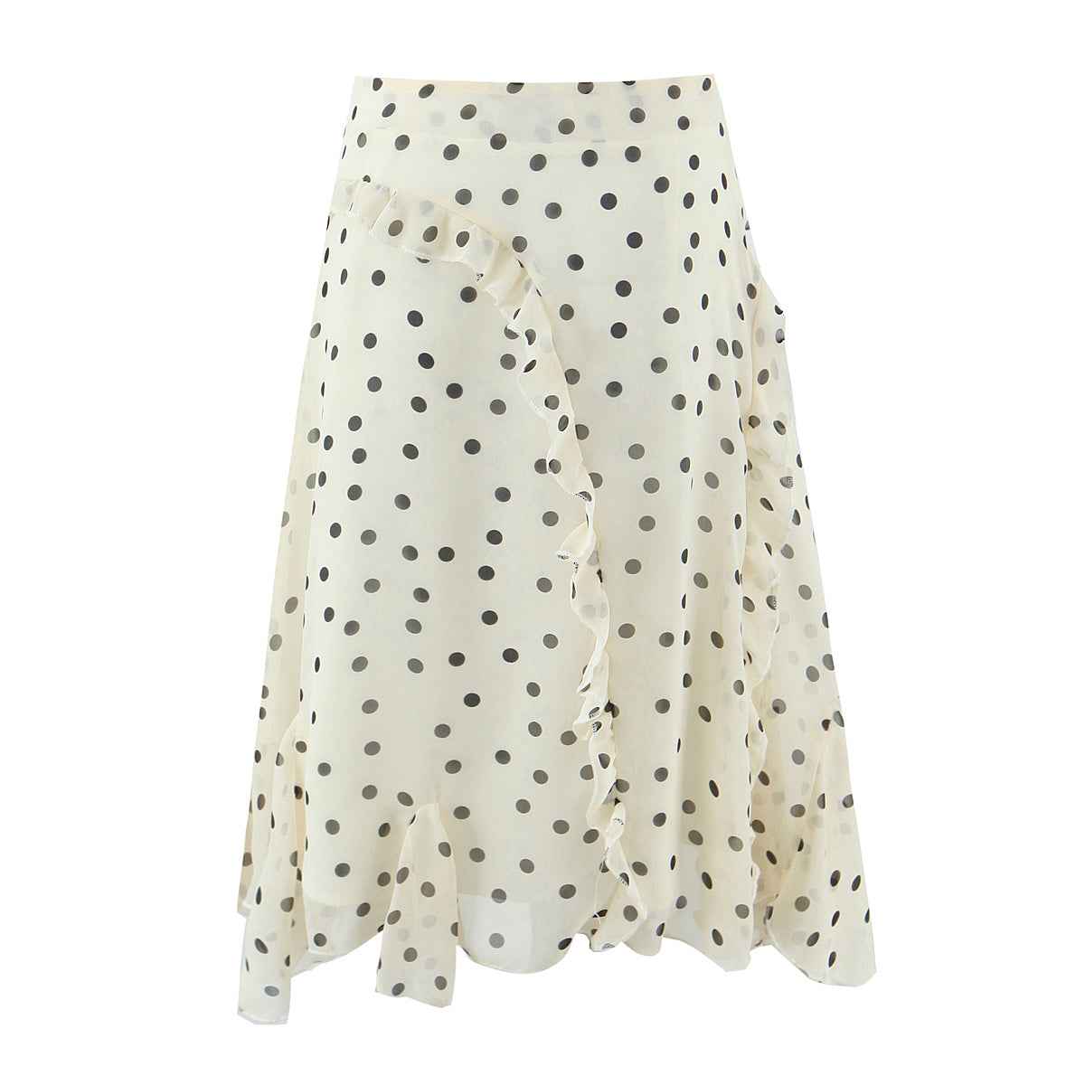 Asymmetric Skirt Ruffled Polka Dot Skirt