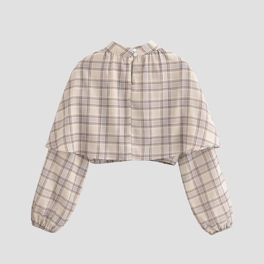 Plaid Blouse Stand Collar