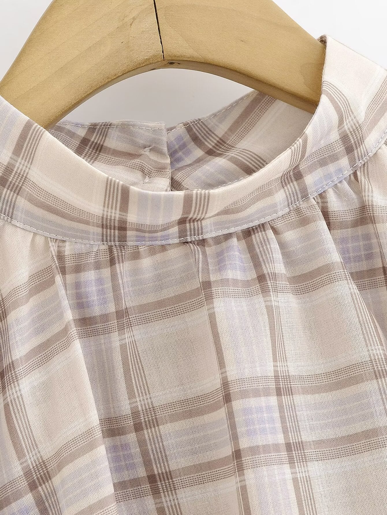 Plaid Blouse Stand Collar