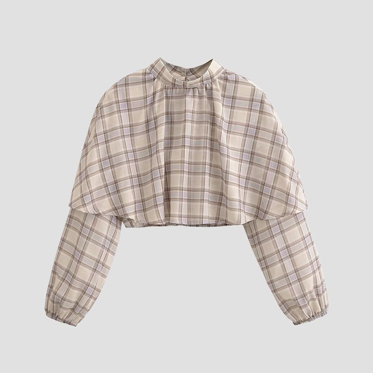 Plaid Blouse Stand Collar