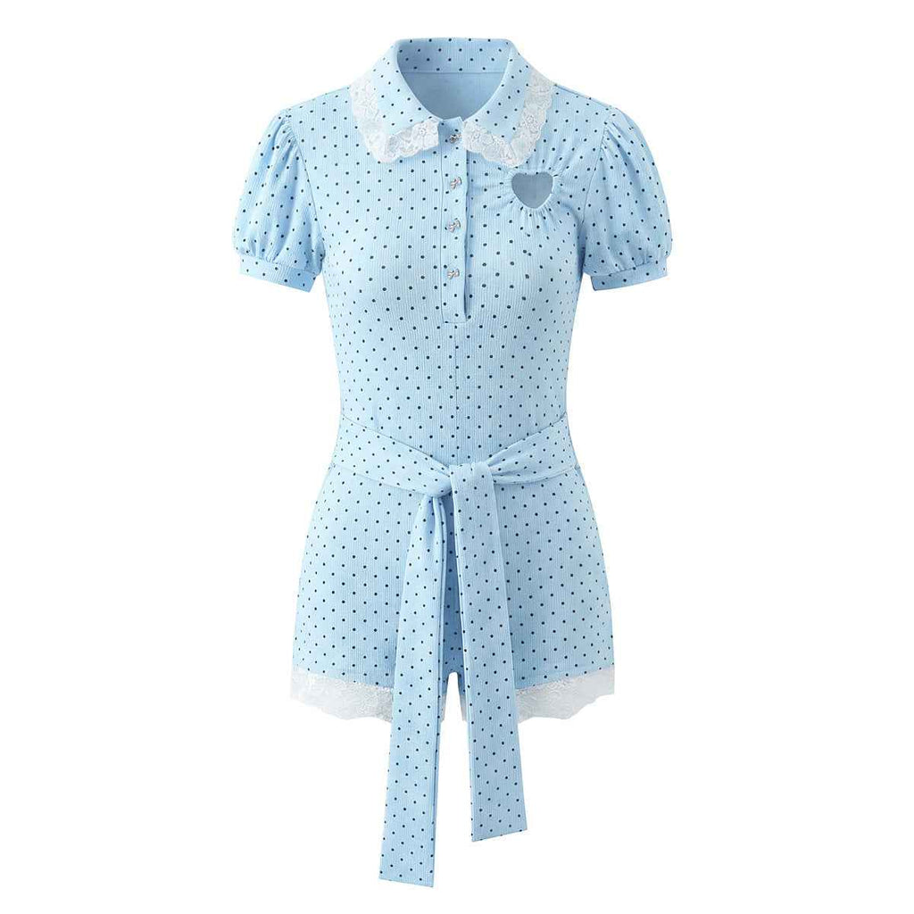 Lace Stitching Polka Dot Romper