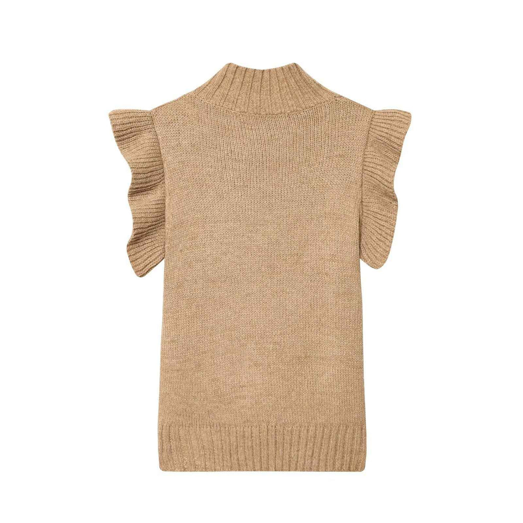 French Minimalist Sleeveless Turtleneck T-shirt