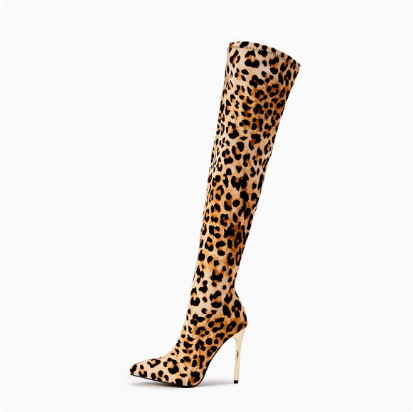 Stiletto Leopard Print Elastic Stretch Women's Boots