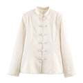 Women Clothing Stand Collar Buckle Satin Jacket Waist Trimming Coat
