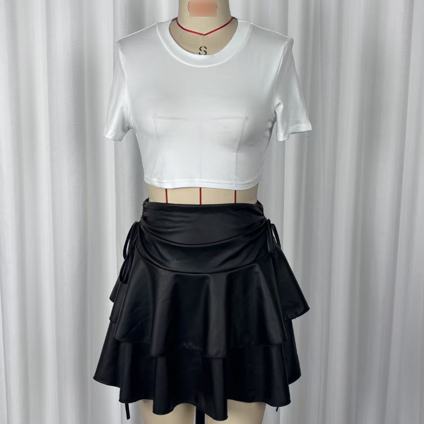 Sexy Ruffled Double Layer Pettiskirt Elegant Side Lace up Skirt
