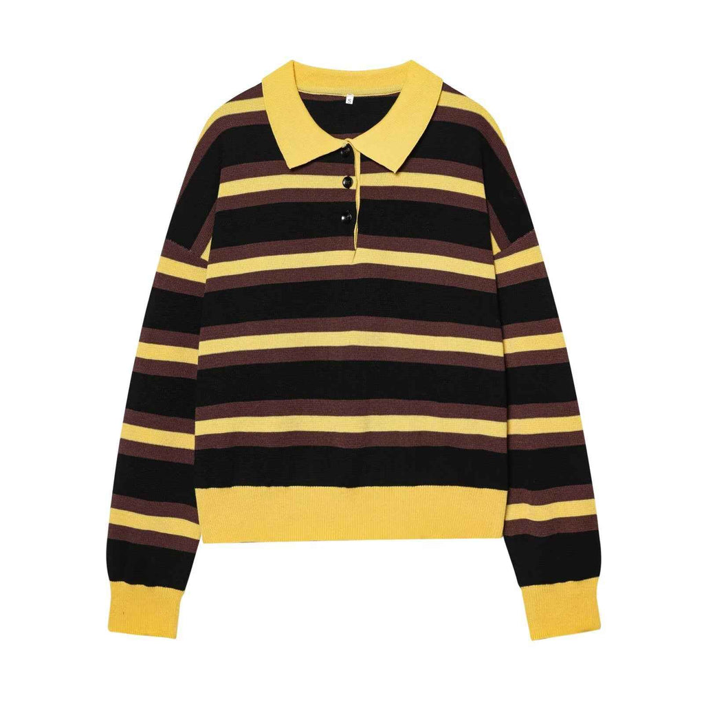 All Matching Striped Polo Collar Knitwear Sweater