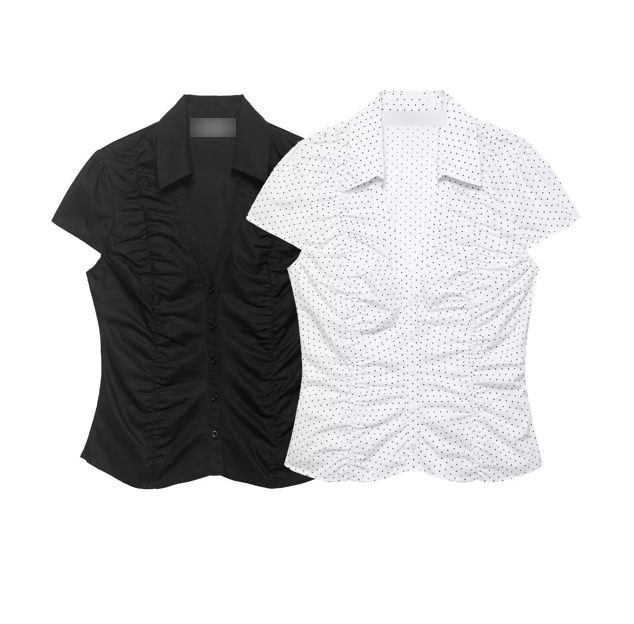 Spring Women's Casual Loose Pleated Poplin T-shirt