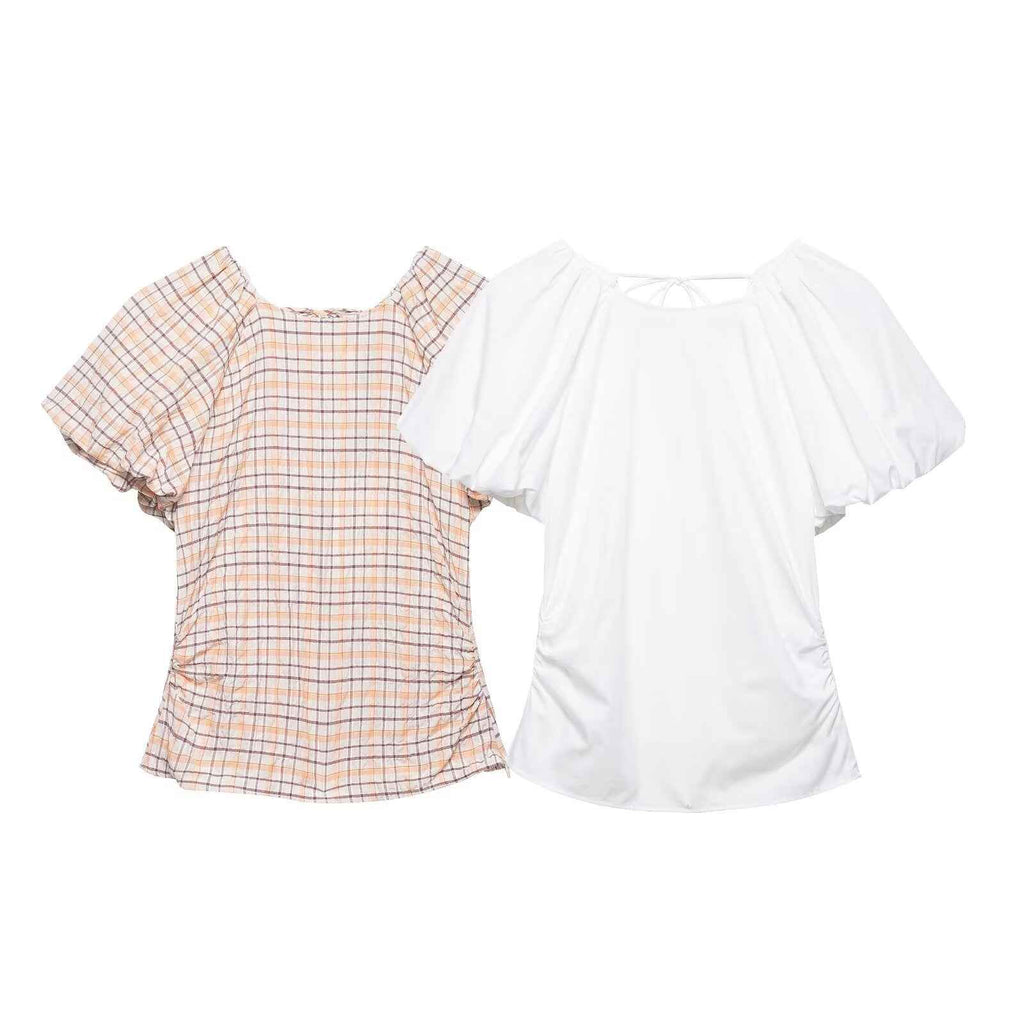 Spring Slim Slimming Balloon Sleeve Poplin T-shirt