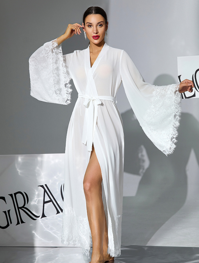 Lace Bell Sleeve Pajamas Chiffon Sleepwear Lace up