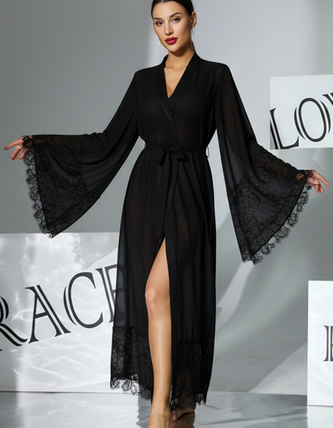 Lace Bell Sleeve Pajamas Chiffon Sleepwear Lace up