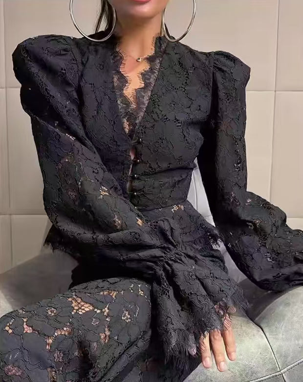 Lace Cutout out Two Piece Skirt Set