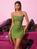 Tube Mesh See through Waist Sequined Dinner Dress
