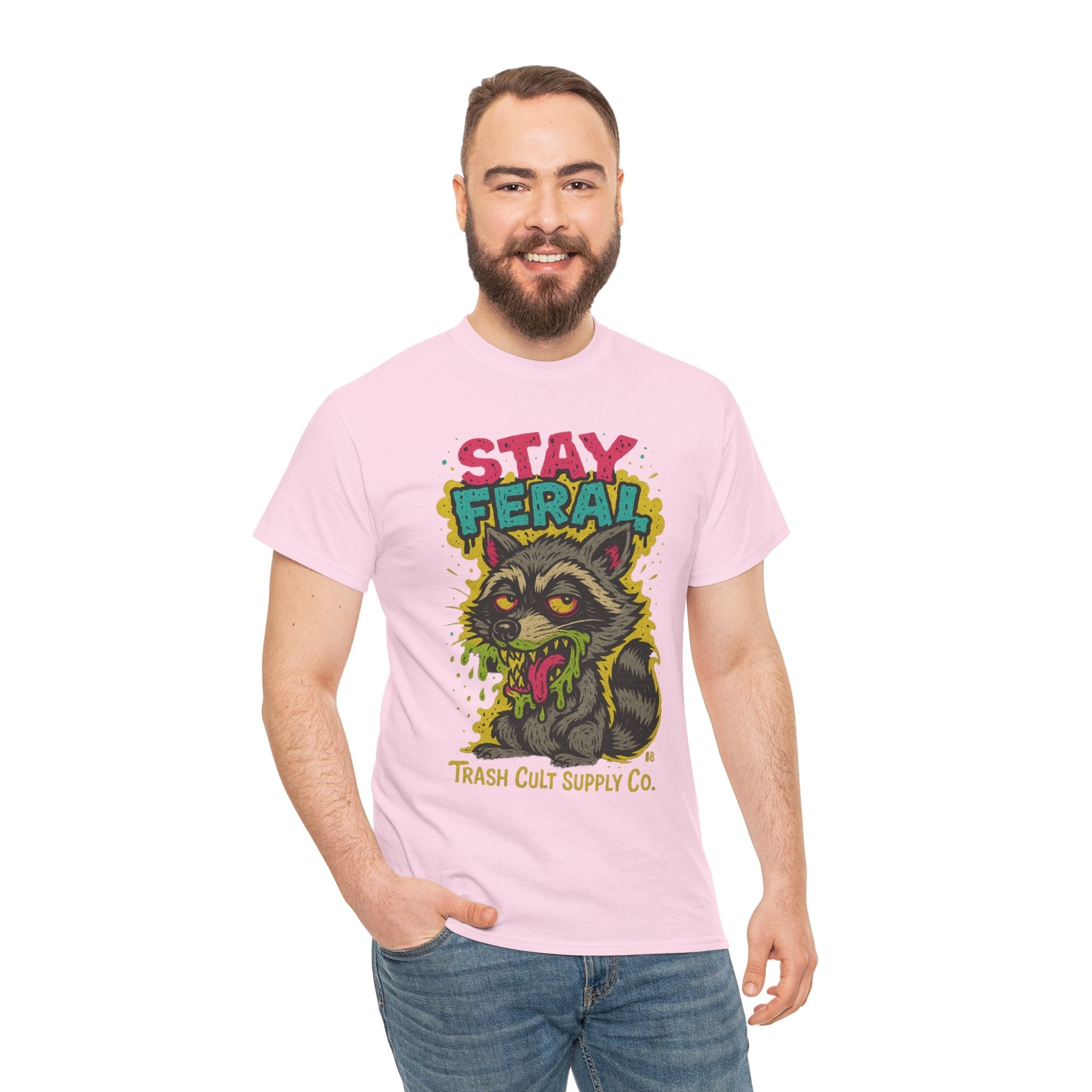 Stay Feral Raccoon Lowbrow Tee – Trash Cult Supply Co. | Gildan 5000