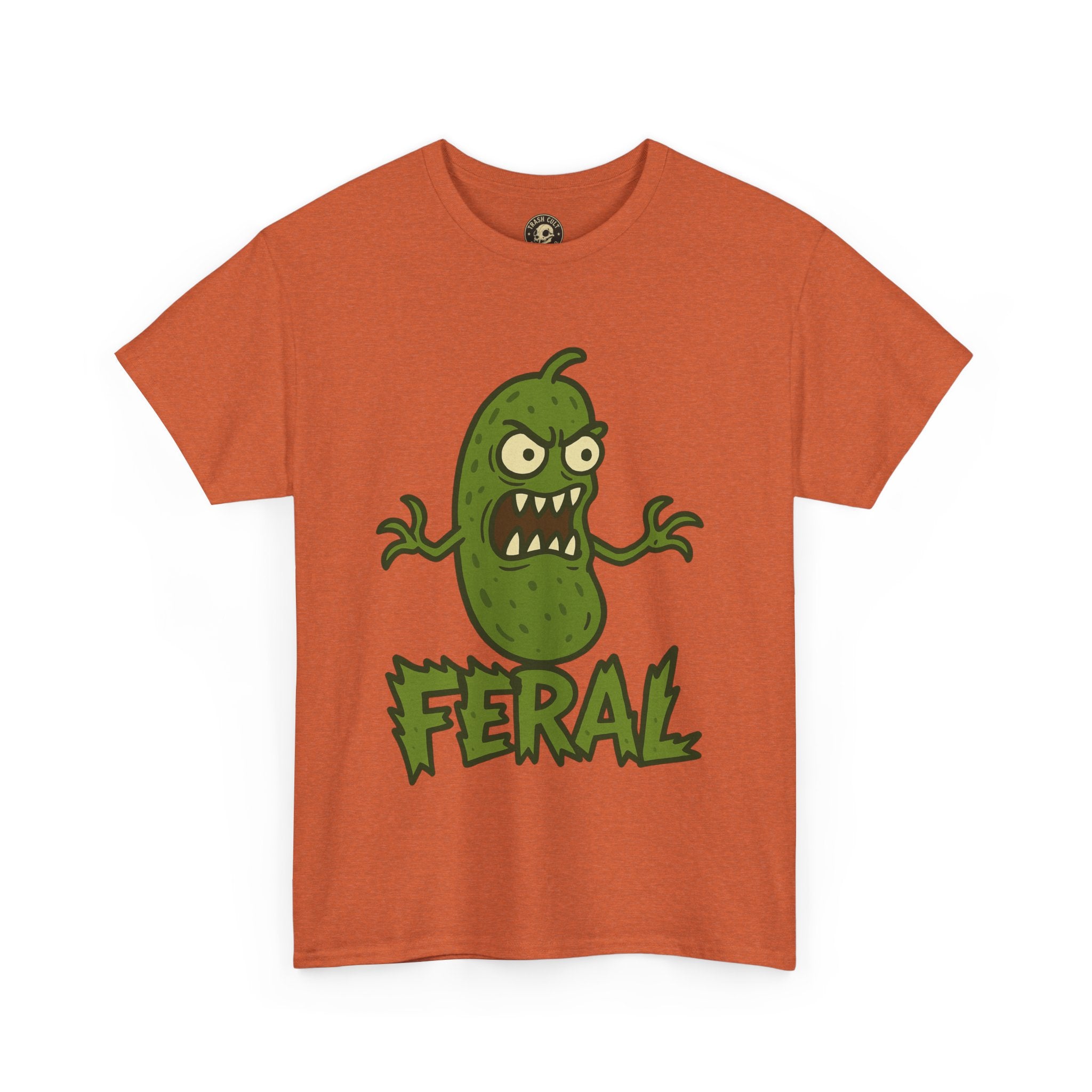 Feral Pickle Cartoon Tee – Trashcore Angry Pickle Shirt – Gildan 5000 Unisex Heavy Cotton