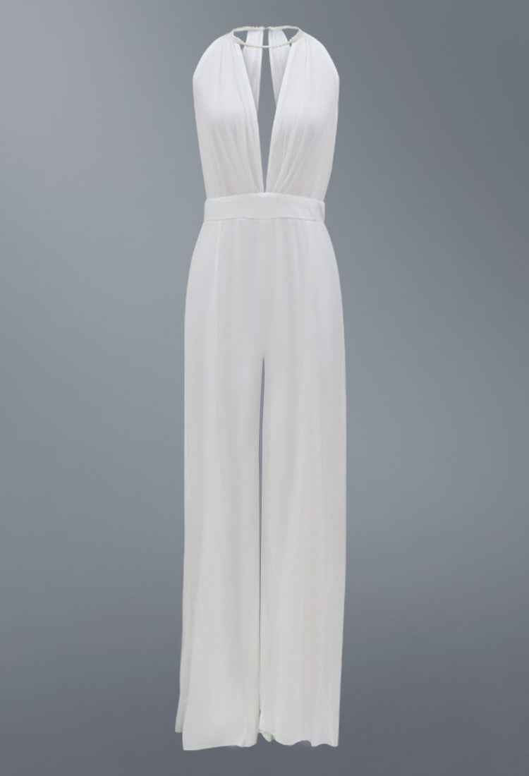 Women Clothing Sexy Deep V Plunge Halter Jumpsuit Casual