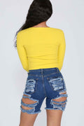 Ripped Stretch Denim Bottoms for Women