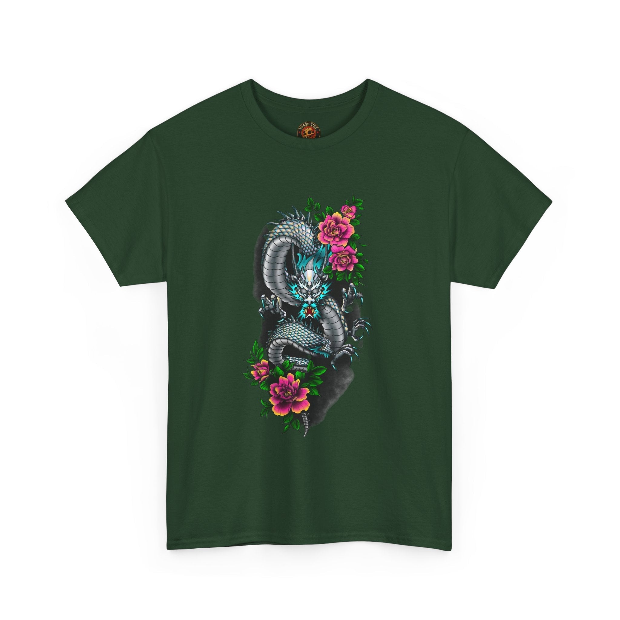Mythic Dragon & Peonies Tattoo T-Shirt – Lara Davenport x Trash Cult Supply Co. Collab (Gildan 5000)