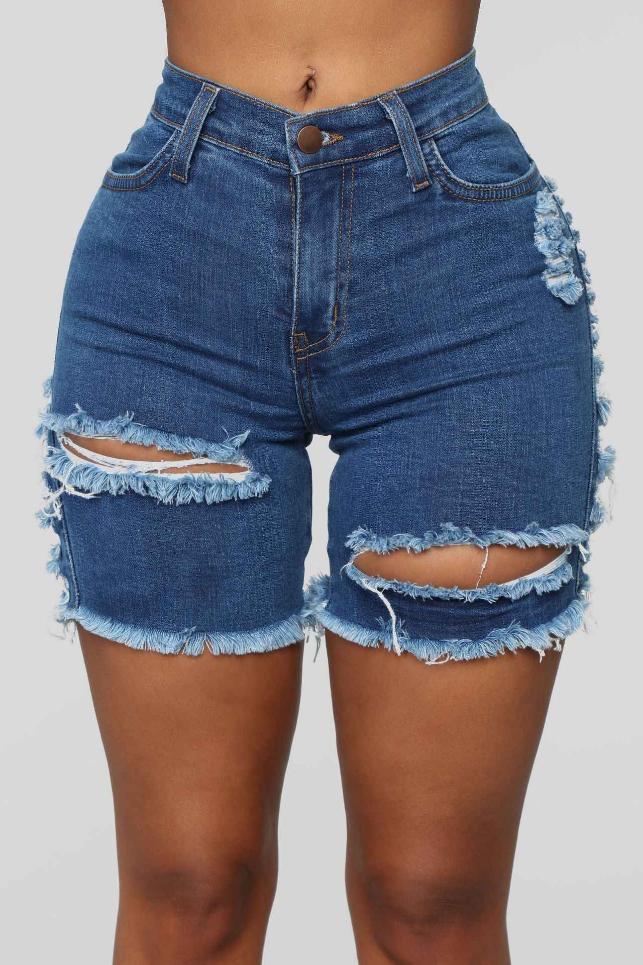 Ripped Stretch Denim Bottoms for Women