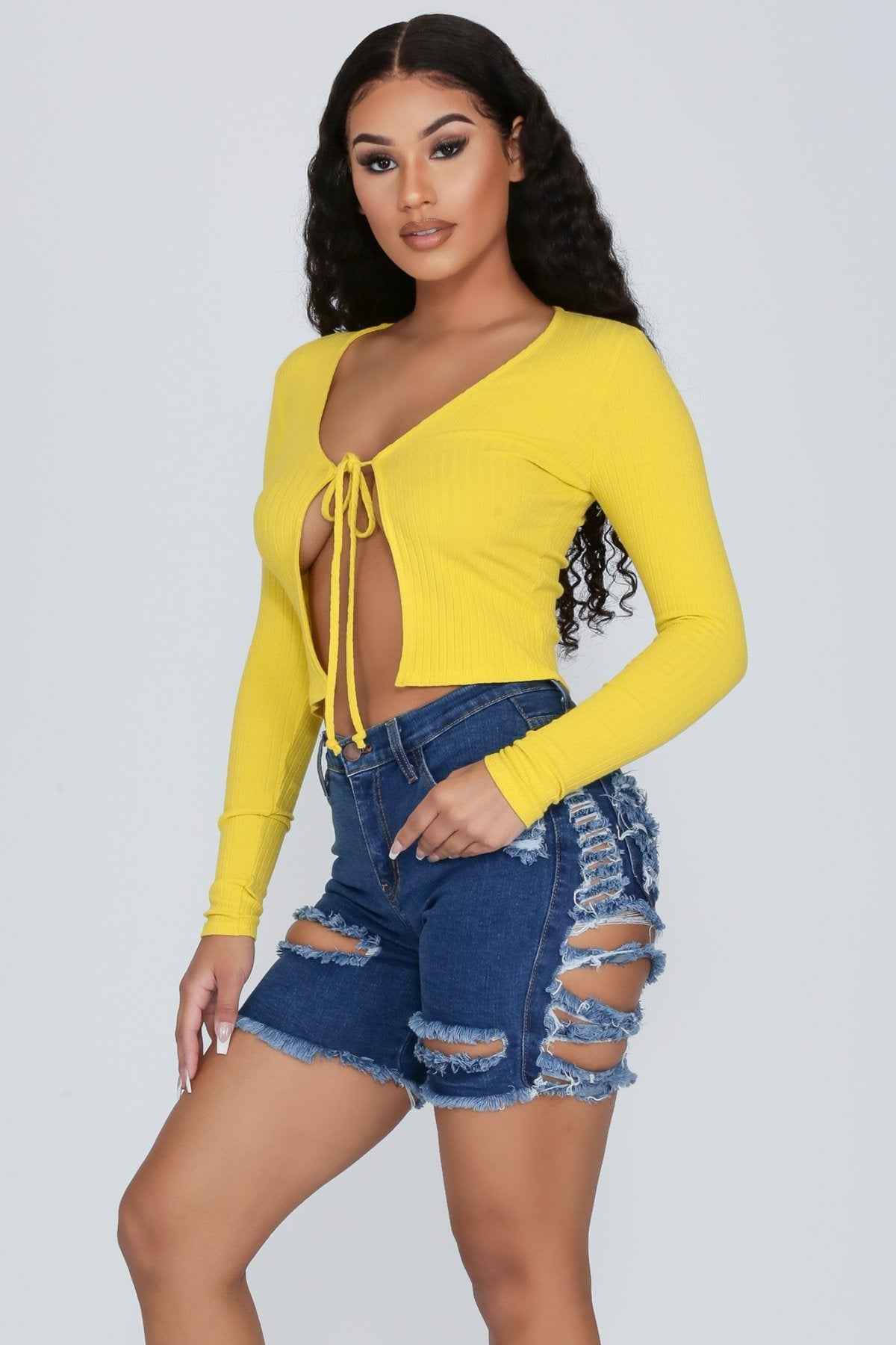 Ripped Stretch Denim Bottoms for Women