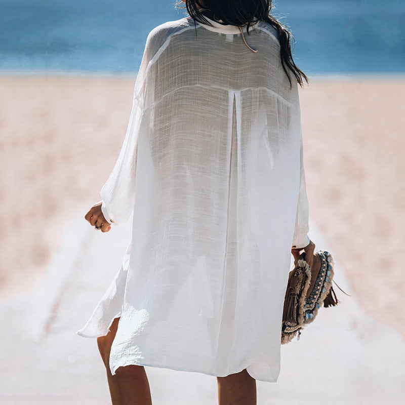 Tencel Bamboo Shirt Cardigan Beach Jacket Beach Cover Up Vacation Swimsuit Outerwear Sun Protection Clothing