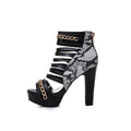Snake Print Color Block Platform Metal Chain High Heels