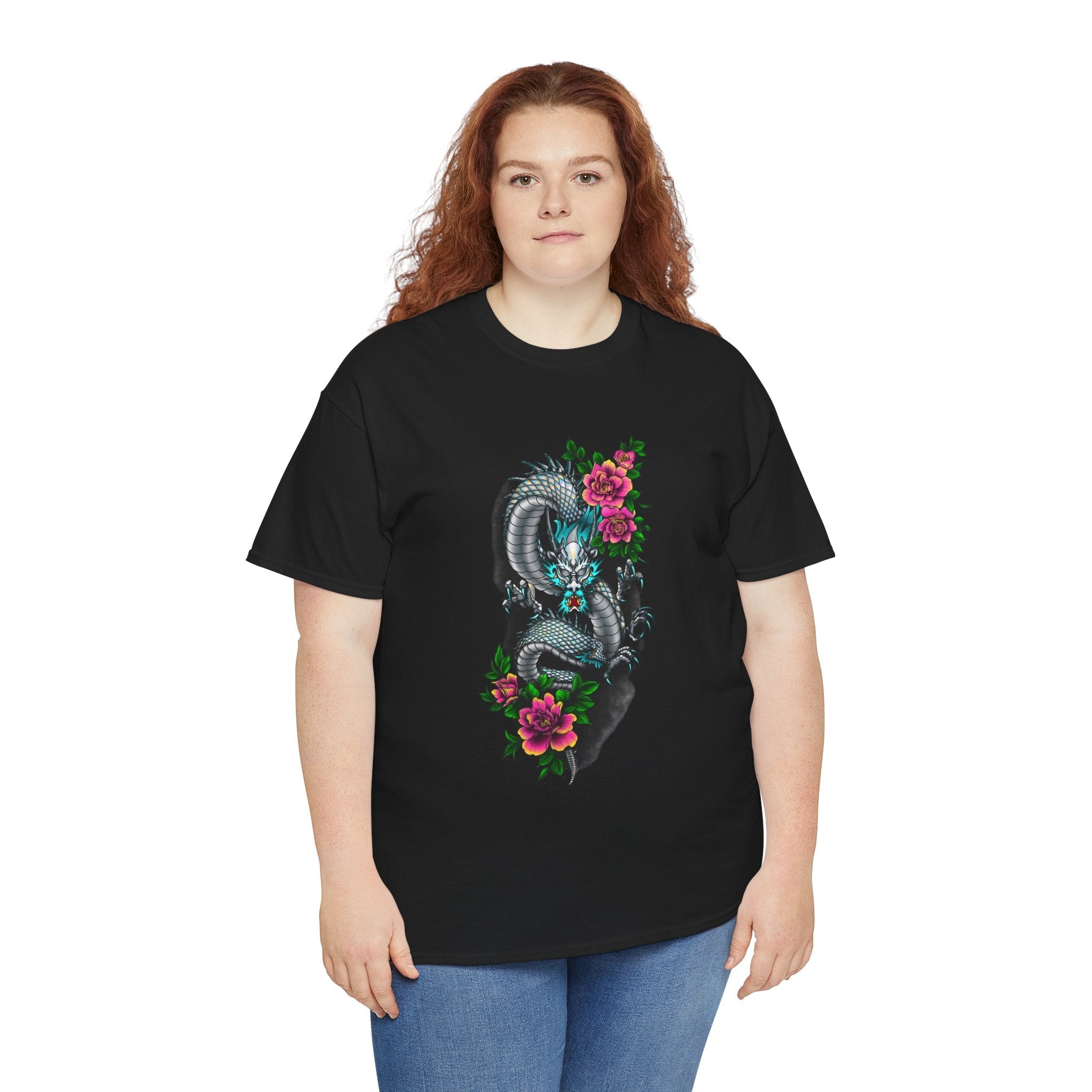 Mythic Dragon & Peonies Tattoo T-Shirt – Lara Davenport x Trash Cult Supply Co. Collab (Gildan 5000)
