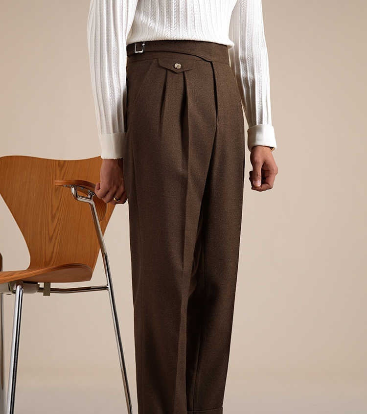 Men's Double Pleated Straight Business Casual loose fitting Pants