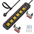 CRST 6-Outlet Metal Power Strip | 6 Individual Switches + Master Switch, Versatile Mounting System, 1200J Surge Protector, 45° Flat Plug, SGS Certified
