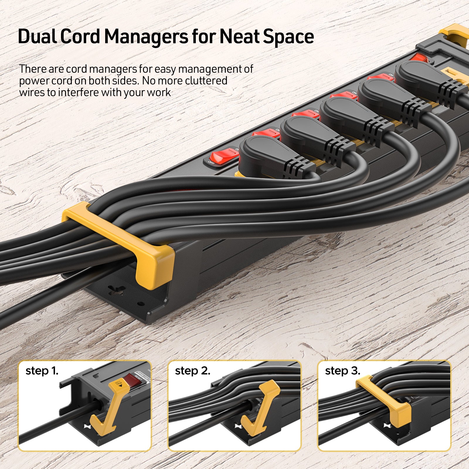 CRST 6-Outlet Metal Power Strip | 6 Individual Switches + Dual-Pole Master Switch, 1020J Surge Protector, Mountable