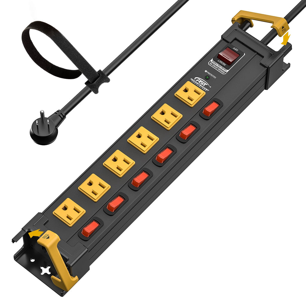 CRST 6-Outlet Metal Power Strip | 6 Individual Switches + Dual-Pole Master Switch, 1020J Surge Protector, Mountable