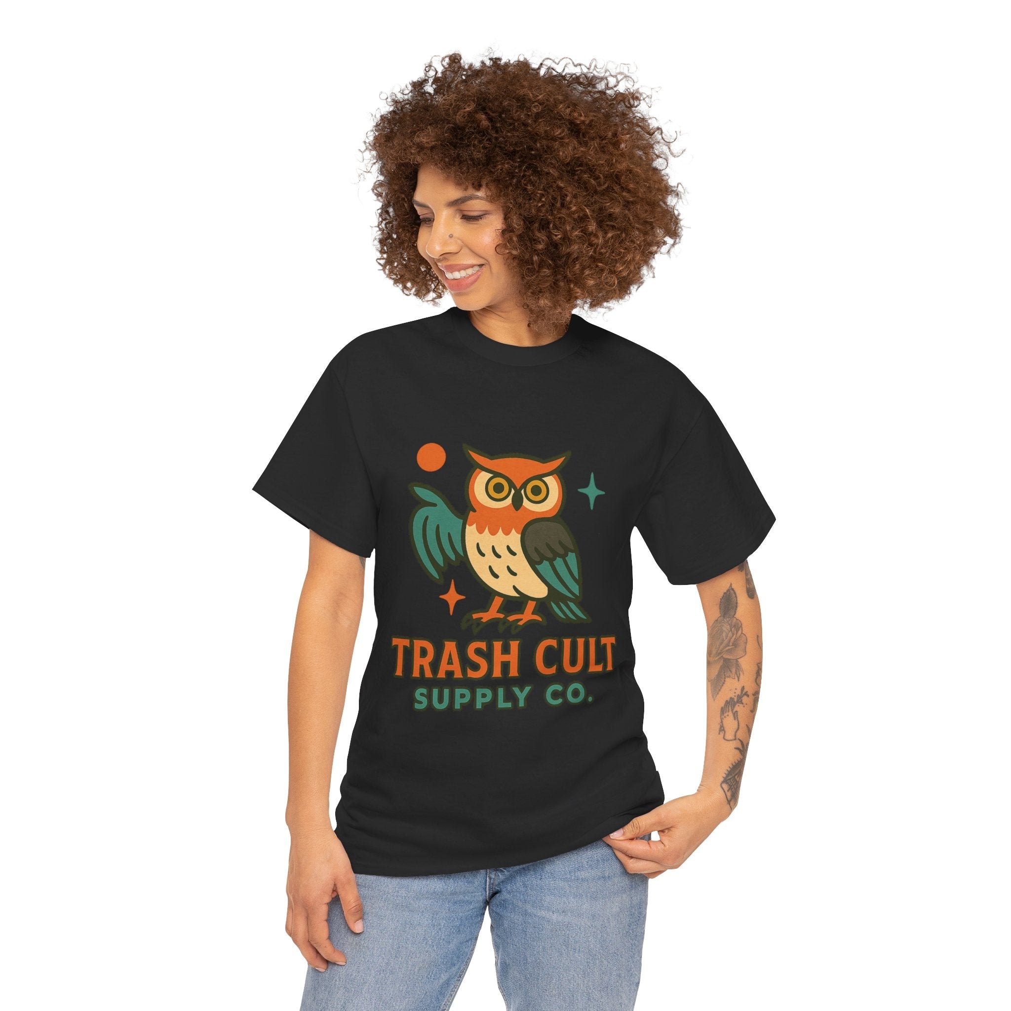Vintage Owl Graphic Tee, Unisex Heavy Cotton Tee, Trash Cult Shirt, Nature Lover Gift, Eco-Friendly Apparel