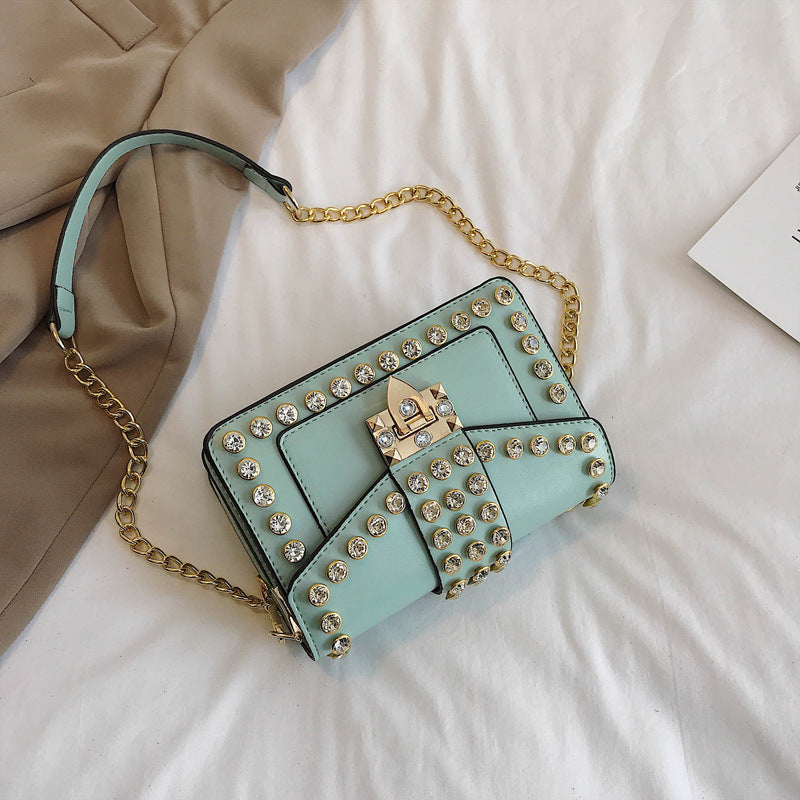 Women's Rhinestone Chain Bag - Rivet Shoulder Handbag for Evening