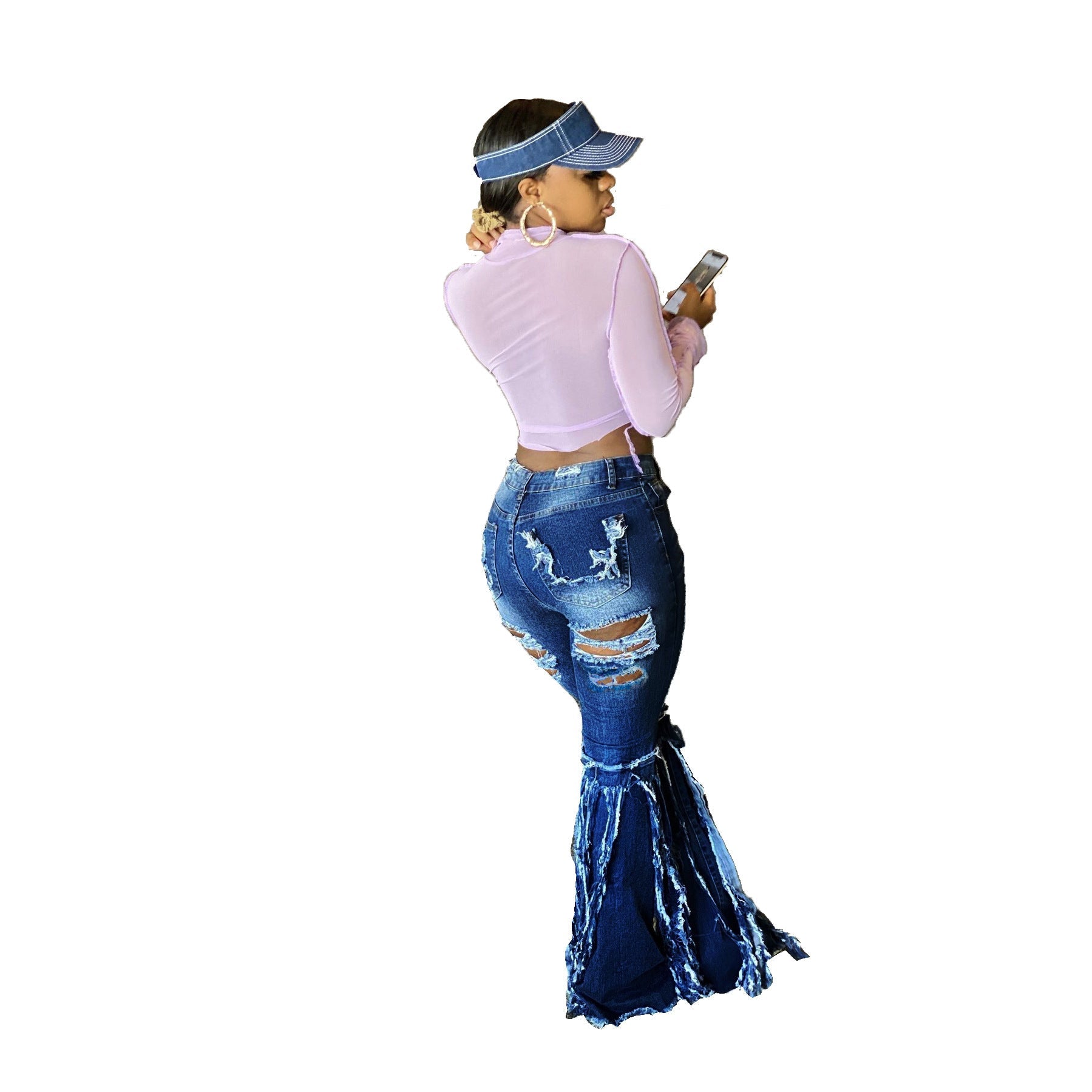 Jeans Casual Women's Ripped Flare Denim