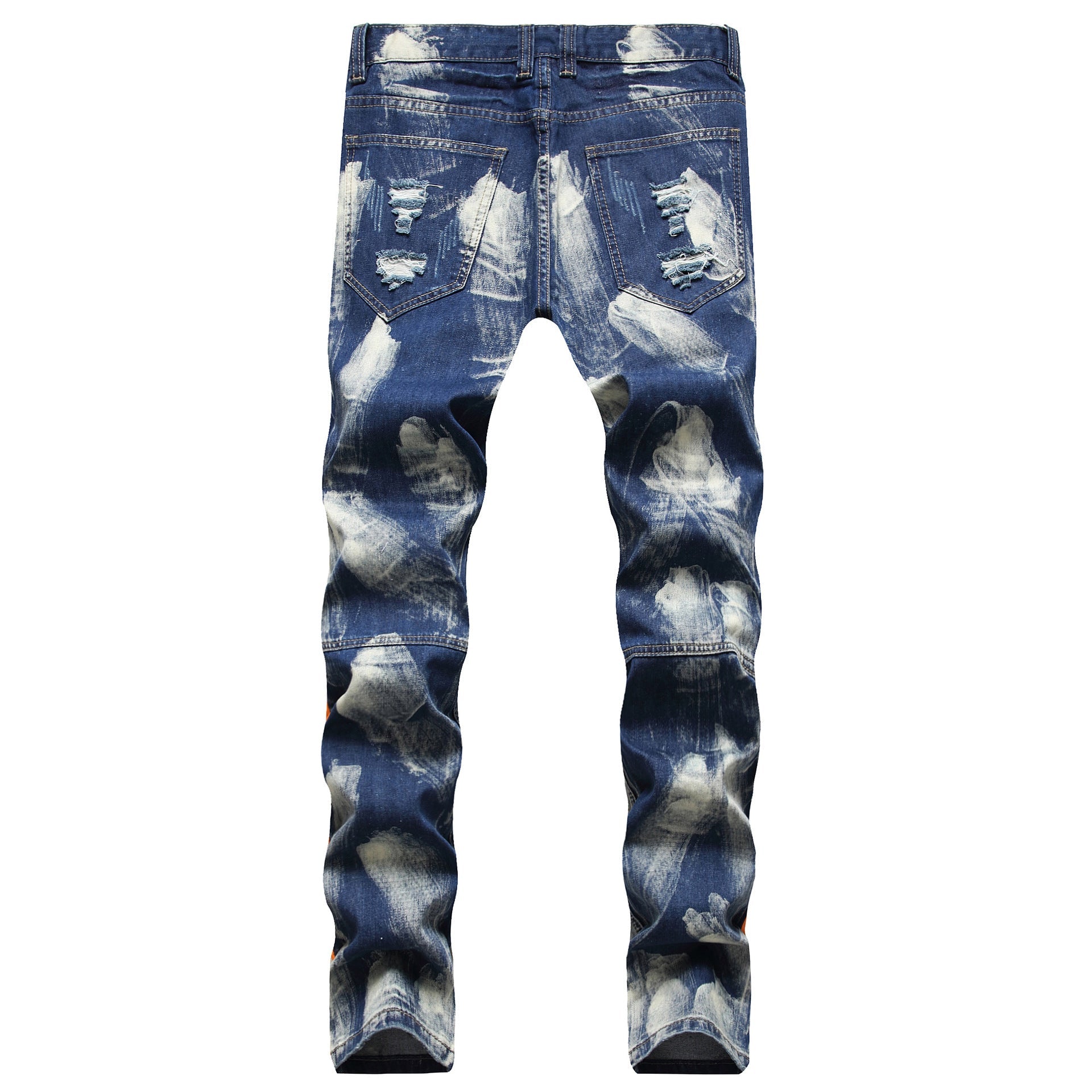 Men's Denim Biker Pants Contrast Color Knee Protect
