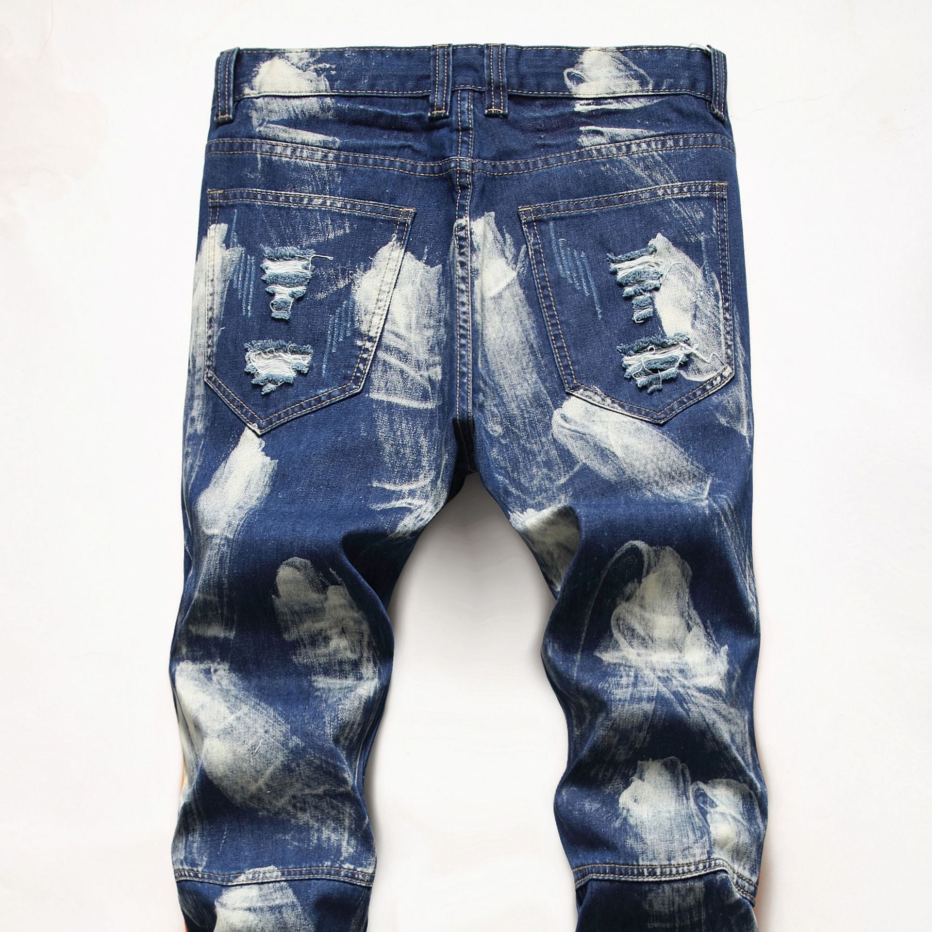 Men's Denim Biker Pants Contrast Color Knee Protect