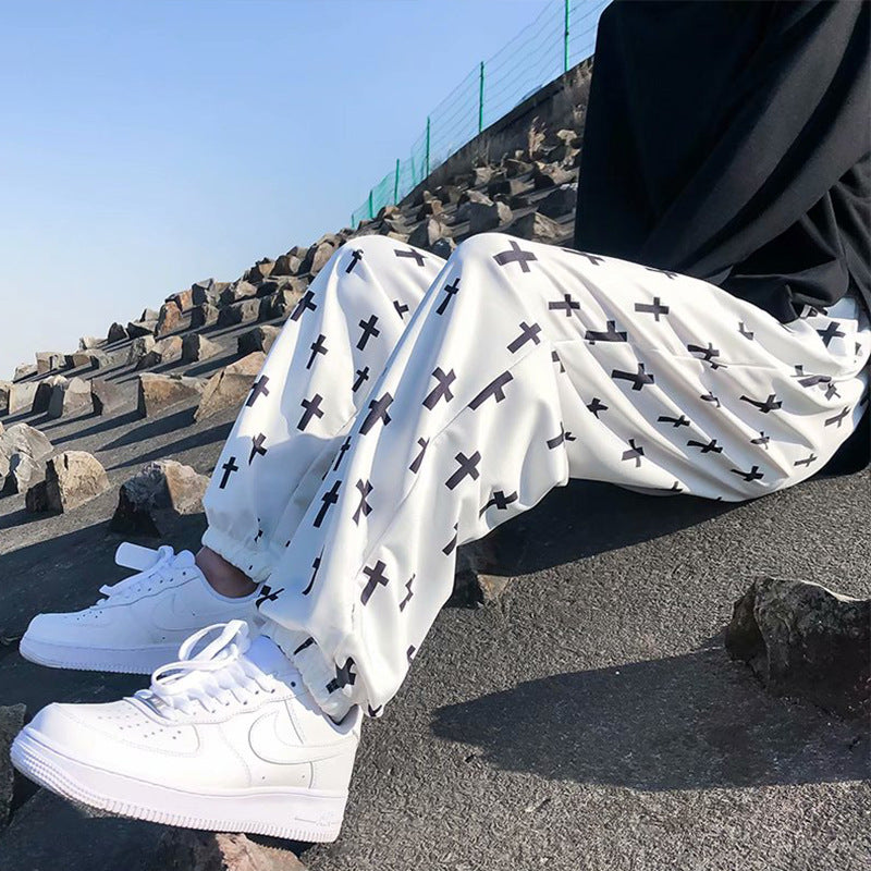 Trendy Cross Design Nine-Point Joggers