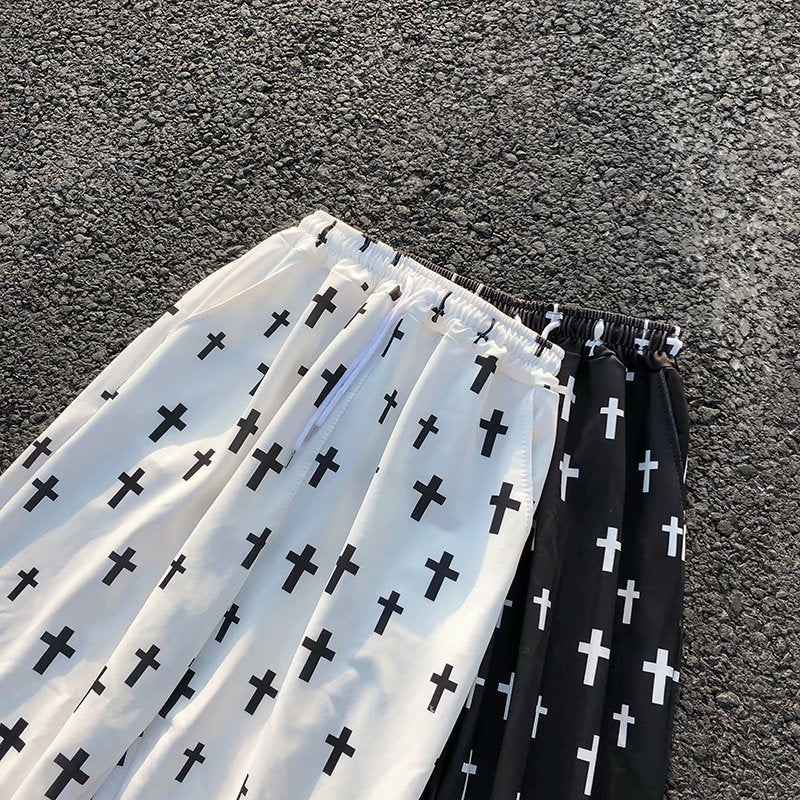 Trendy Cross Design Nine-Point Joggers