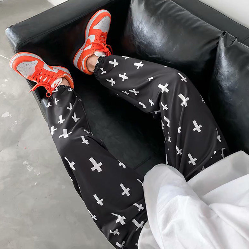 Trendy Cross Design Nine-Point Joggers